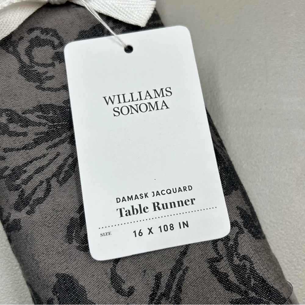 Williams Sonoma Black Damask Table Runner Kitchen Linen Cotton Jacquard NWT 108